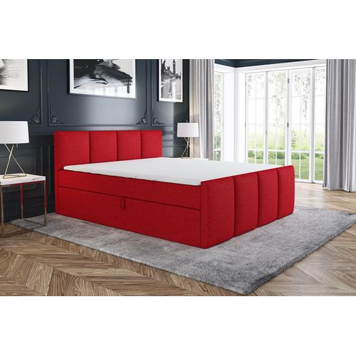 Boxspringbett ECOS 140x200 mit 2 Bettkästen, Bonell-Matratze und Topper. Farbe: Rot.