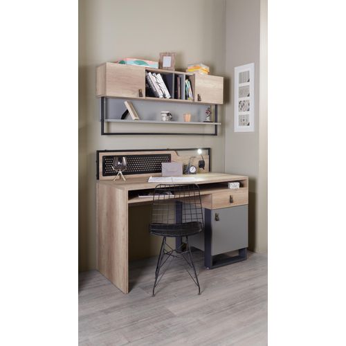 Schreibtisch Corner mit Aufsatz in holzoptik grau