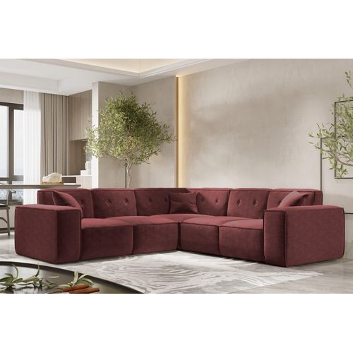 Ecksofa Designersofa CESINA in Stoff Perfect Harmony Bordeauxrot Seite Universal