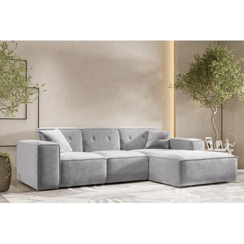 Ecksofa Designersofa CESINA Stoff Perfect Harmony Grau Ottomane Rechts