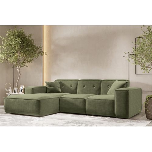 Ecksofa Designersofa CESINA Stoff Perfect Harmony Waldgrün Ottomane Links