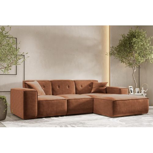 Ecksofa Designersofa CESINA Stoff Perfect Harmony Rostbraun Ottomane Rechts