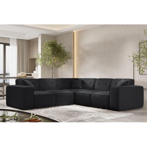 Ecksofa Designersofa CESINA in Stoff Ascot Bukla Schwarz Seite Universal