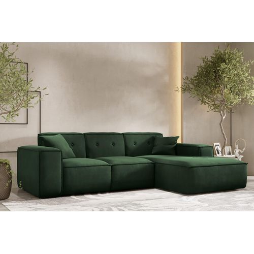 Ecksofa Designersofa CESINA Stoff Opera Velvet Dunkelgrün Ottomane Rechts