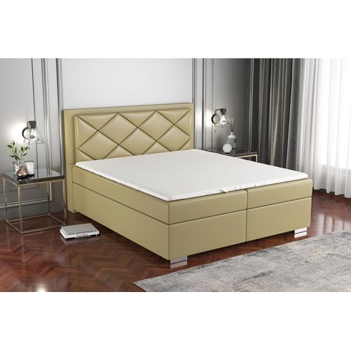 Boxspringbett BUXI 140x200 mit 2 Bettkästen, Bonell-Matratze und Topper. Dekorative Stifte an den Seiten der Kopfstütze. Bett Komplett-Set mit Matratze,Bettkasten & Kopfteil. Stoff Eko Cayenne. Elegantes Bett mit massives Kopfteil.
