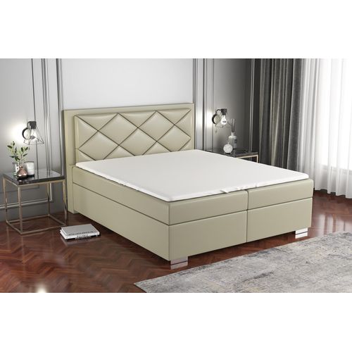 Boxspringbett BUXI 200x200 mit 2 Bettkästen, Bonell-Matratze und Topper. Farbe: Beige.