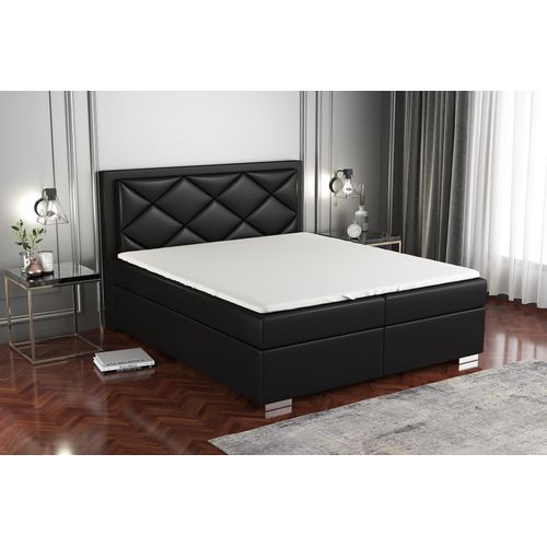 Boxspringbett BUXI 180x200 mit 2 Bettkästen, Bonell-Matratze und Topper. Dekorative Stifte an den Seiten der Kopfstütze. Bett Komplett-Set mit Matratze,Bettkasten & Kopfteil. Stoff Eko Cayenne. Elegantes Bett mit massives Kopfteil.