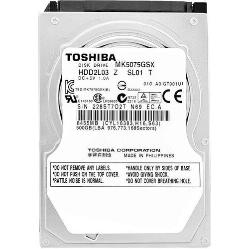 Festplatte Toshiba 500Gb MK5075GSX 8Mb Cache 5400Rpm SATA II 2,5