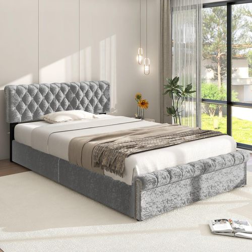 Grau 90x200cm Polsterbett (Ohne Matratze) Schneeflockensamt mit Lattenrost und Kopfteil, Jugendbett, Polsterbett mit höhenverstellbares Kopfteil