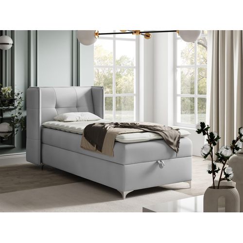 Boxspringbett Bett Gästebett 90x200cm GENET Stoff Matt Velvet Hellgrau