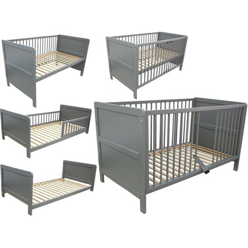 Kinderbett Juniorbett Beistellbett 140x70cm 3in1 grau