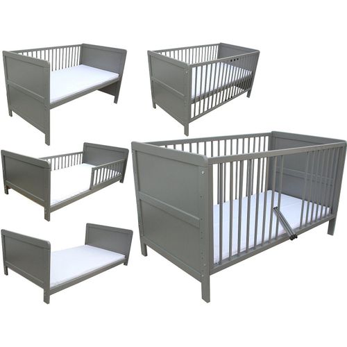 Kinderbett Juniorbett Beistellbett 140x70 cm 3in1 mit Matratze grau