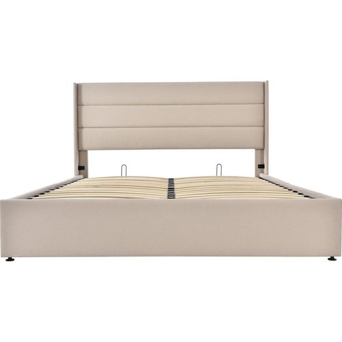 Beige 160x200cm Polsterbett Stauraumbett Polsterbett Hydraulisch Doppelbett +Lattenrost (Ohne Matratze)