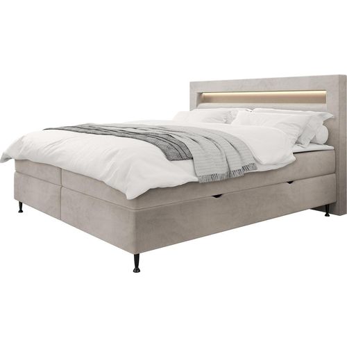 MIRJAN24 Boxspringbett Ovo, Ehebett mit zwei Bettkästen, Doppelbett mit Topper und Matratze, Beleuchtung (Farbe: Fresh 01, Größe: 140x200 cm)