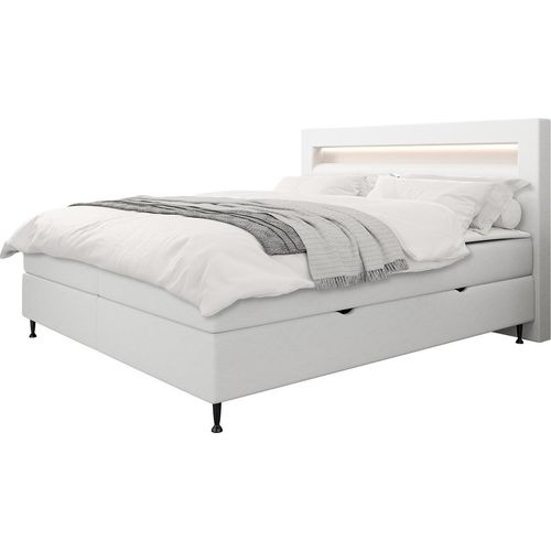 MIRJAN24 Boxspringbett Ovo, Ehebett mit zwei Bettkästen, Doppelbett mit Topper und Matratze, Beleuchtung (Farbe: Soft 017, Größe: 140x200 cm)