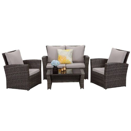 MeXo von GLP HOME Balkonset Balkongarnitur Gartenmöbel Set Polyrattan Wetterfest für 3-4 Personen, (Balkongarnitur Kleiner Balkon Sitzgruppe, 4-tlg., Balkonset, Sitzgarnitur mit Kissen), Gartengarnitur für Lounge Klein Terrasse Garten Indoor Outdoor