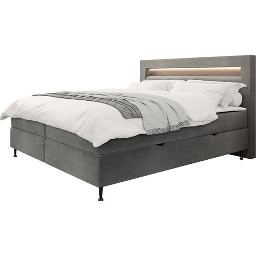 MIRJAN24 Boxspringbett Ovo, Ehebett mit zwei Bettkästen, Doppelbett mit Topper und Matratze, Beleuchtung (Farbe: Fresh 32, Größe: 160x200 cm)