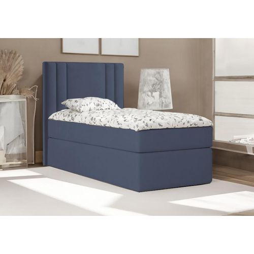 Bett , Boxspringbett , Continentalbett RALI MINI mit Bonell Matratze , Einzelbett mit Container , H3 ( 100x200 cm , Dunkelblau - Itaka 11 , Ohne Topper )