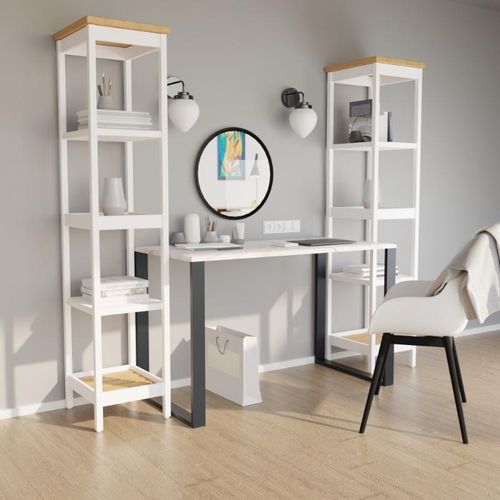Schreibtisch 100 x 58 cm mit Metallbeinen Schreibtisch, für Zimmer, für Büro Rustikal - Weiss