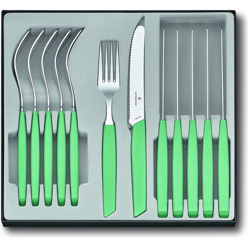 Victorinox Swiss Modern Besteck-Set für 6 Personen, 12-teilig, inkl. scharfe Messer mit Wellenschliff, Kunststoffgriffe, Minzgrün