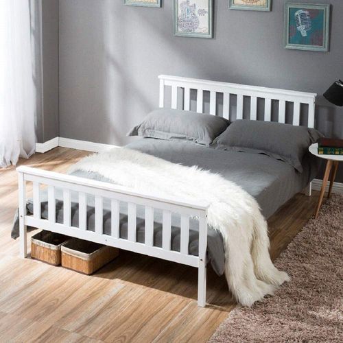Weiß 140x200cm Holzbett (Ohne Matratze) Einzelbett aus Bettgestell mit Lattenrost Holzbett mit Kopfteil Massivholz Kinderbett Jugendbett Kiefer massiv