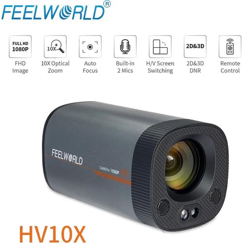 FEELWORLD HV10X Professionelle Videokamera 1080P Webcam mit 2 integrierten Mikrofonen und Fernbedienung, Autofokus, 10-facher optischer Zoom fuer Konferenz-Vlogging-Recorder, Blogger