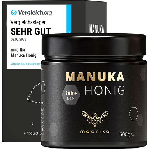 Manuka Honig 800 MGO - 500g im Glas (lichtundurchlässig, kein Plastik) - Original aus Neuseeland - maorika