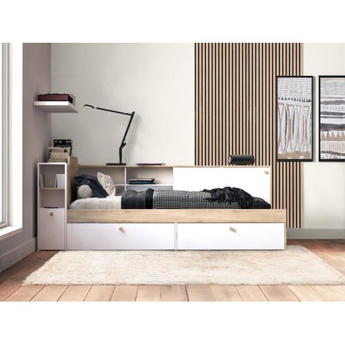 LIFE Kinderbett 90 x 190/200 – Stauraum – Eiche und Weiß