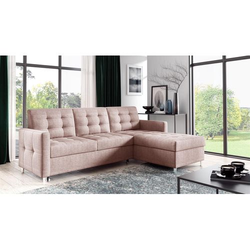 Ecksofa Sofa NURI Stoff Luis Rose mit Schlaffunktion Ottomane Rechts