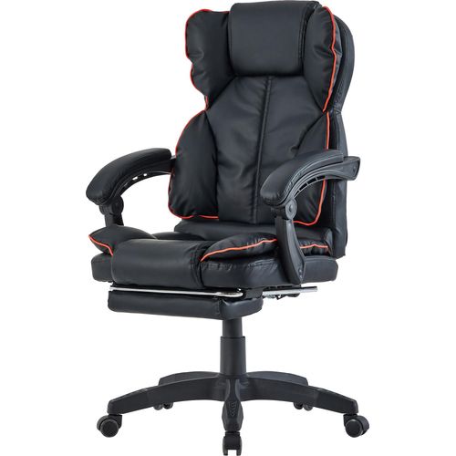 Schreibtischstuhl Design Bürostuhl Racing Chair Chefsessel Fußstütze,Farbe:Schwarz-Rot