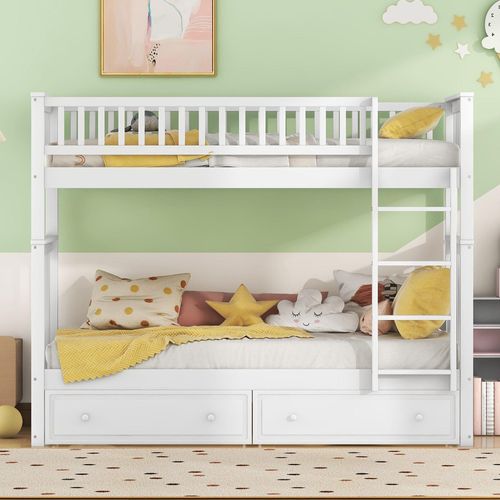 Weiß 90x200cm Kinderbett mit Schubladen und Lattenrahmen Kann Einzeln Verwendet Werden Etagenbetten (Ohne Matratze)