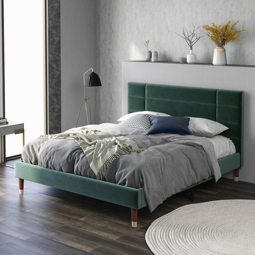 Leinen Polsterbett Grün 140x200cm Mit Lattenrost und Kopfteil Doppelbett Jugendbett (Ohne Matratze)