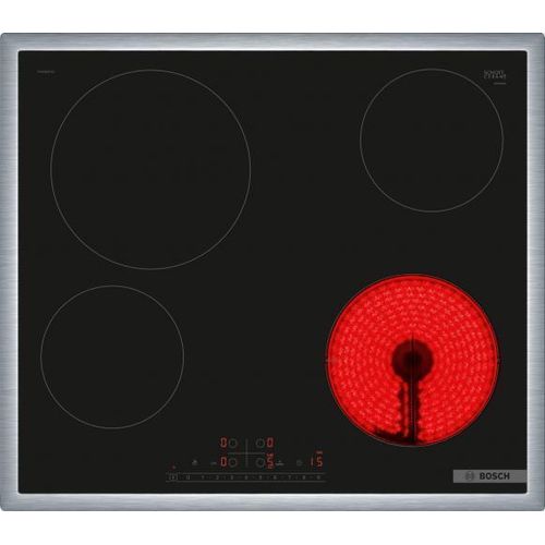 Kochfeld, Bosch PKE645FP2E SER6, Elektrokochfeld, 4 Zonen, DirectSelect, PowerBoost, Restart, Edelstahlrahmen, 6,9 kW, 60 cm