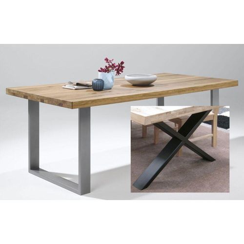 Esstisch 200x100cm Eiche durchg. Lamelle X-Gestell Schwarz