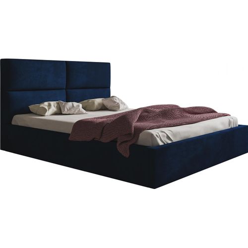 Doppelbett 140x200 cm Terra - Modern Polsterbett mit Bettkasten, Lattensrost - Samtstoff (Blau - Kronos 09)