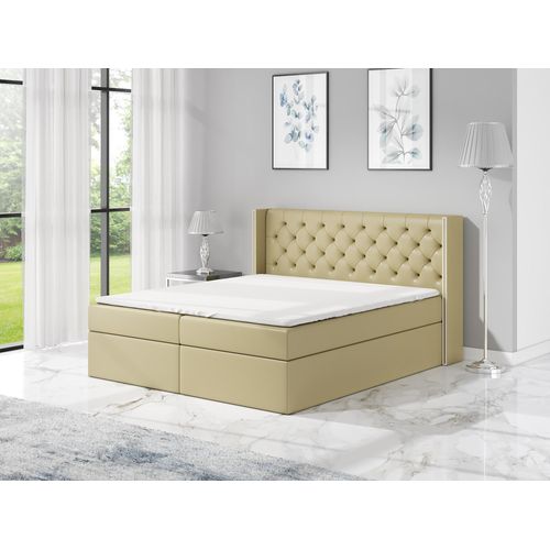 Boxspringbett ASTA 120x200 mit 2 Bettkästen, Bonell-Matratze und Topper. Farbe: Hellbraun.