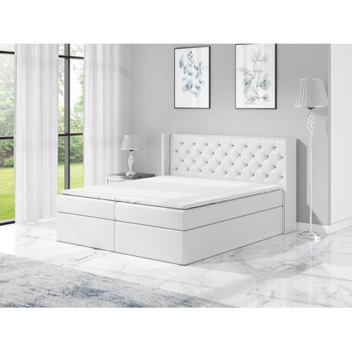 Boxspringbett ASTA 140x200 mit 2 Bettkästen, Bonell-Matratze und Topper. Farbe: Weib.