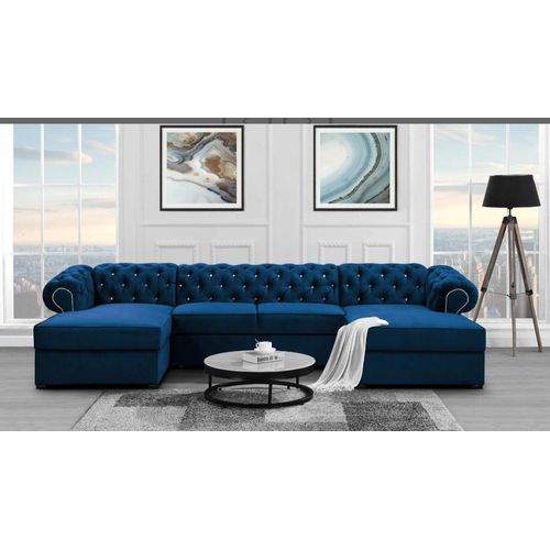Dunkelblau Ecksofa U Farbe KMonolith 77 Chesterfield Glamourös Wohnzimmer Ecksofa mit schlaffunktion