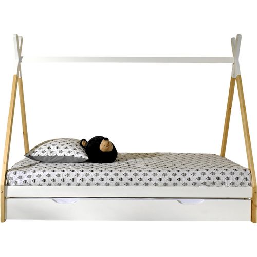 Hausbett ></noscript>TIPI< in Weiß/Kiefer natur aus Massive Kiefer - 206x158,2x98cm (BxHxT)