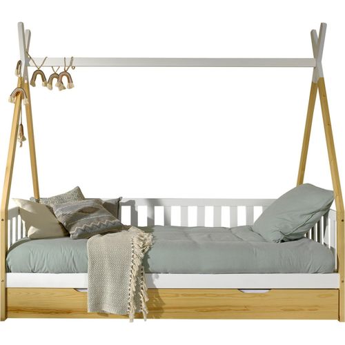Hausbett ></noscript>TIPI< in Weiß/Kiefer natur aus Massive Kiefer - 206x185,1x96cm (BxHxT)