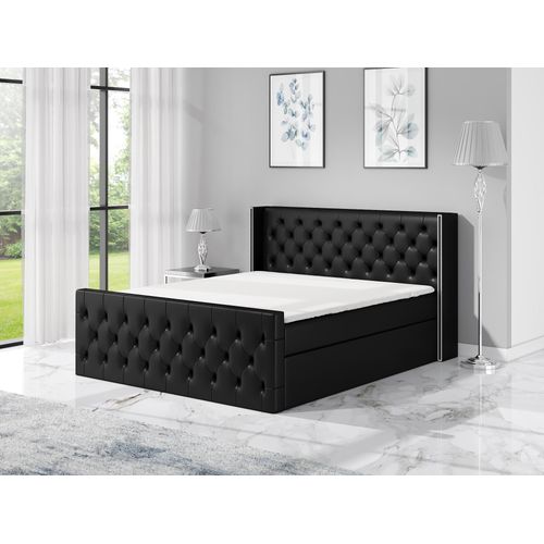 Boxspringbett GRO 160x200 mit 2 Bettkästen, Bonell-Matratze und Topper. Farbe: Schwarz.
