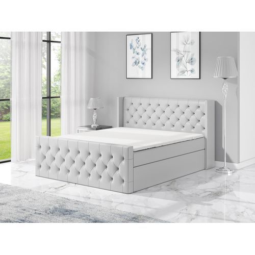 Boxspringbett GRO 140x200 mit 2 Bettkästen, Bonell-Matratze und Topper. Farbe: Hellgrau.