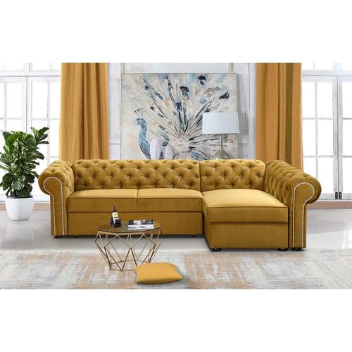 Gelb Ecksofa L-form Farbe Gelb Kronos 11 Chesterfield Glamourös Wohnzimmer Ecksofa mit schlaffunktion Polstersofa mit Kristallen