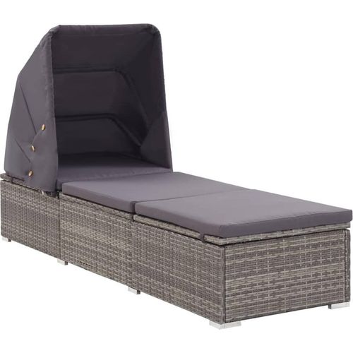 Ankonbej Sonnenliege mit Sonnenschutz und Auflagen Poly Rattan Grau