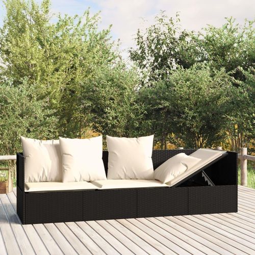 Ankonbej Outdoor-Loungebett mit Kissen Schwarz Poly Rattan