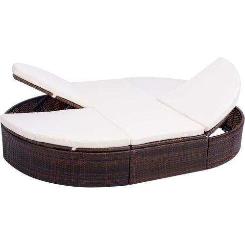 Ankonbej Outdoor-Loungebett mit Kissen Poly Rattan Braun