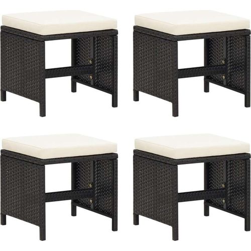 Ankonbej Gartenhocker 4 Stk. mit Sitzkissen Poly Rattan Schwarz