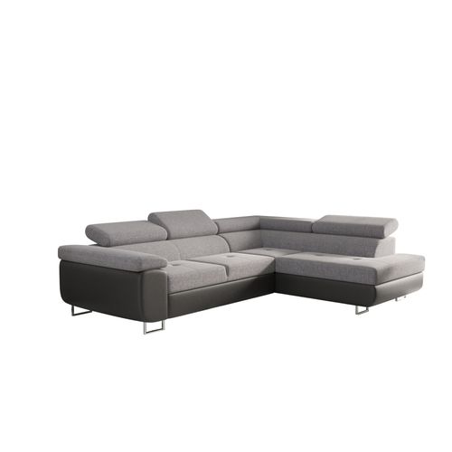 Kaiser Möbel Ecksofa mit schlaffunktion und bettkasten Eckcouch RUDEN Schwarz+Grau Rechts