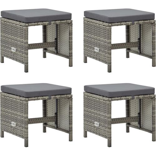 Ankonbej Gartenhocker 4 Stk. mit Sitzkissen Poly Rattan Grau