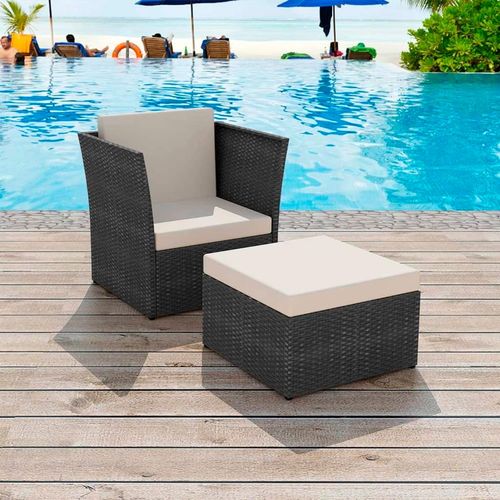 Ankonbej Gartensessel mit Fußhocker Poly Rattan Schwarz